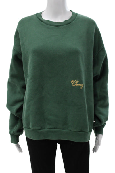 Cherry Unisex Pullover Sweatshirt Green 100% Cotton Crew Neck Size S