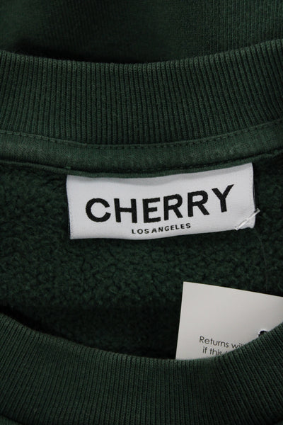 Cherry Unisex Pullover Sweatshirt Green 100% Cotton Crew Neck Size S