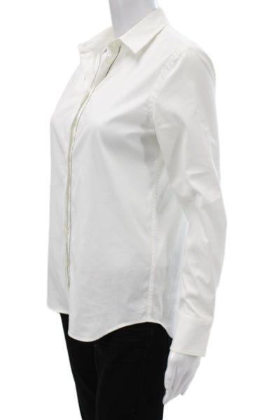 Brunello Cucinelli Womens Collared Button Up Top White Long Sleeve Size S