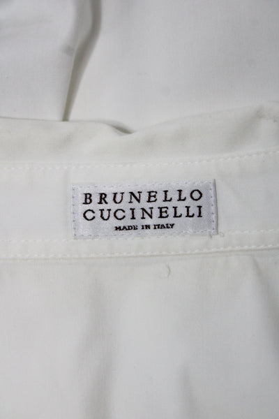 Brunello Cucinelli Womens Collared Button Up Top White Long Sleeve Size S