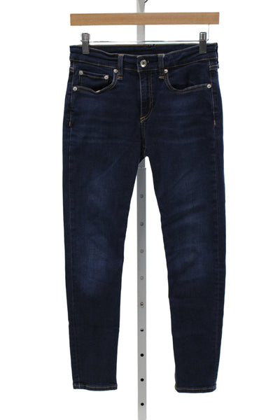 Rag & Bone Womens Ankle Skinny Jeans Dark Blue Button Mid Rise Size 25