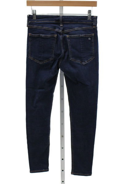 Rag & Bone Womens Ankle Skinny Jeans Dark Blue Button Mid Rise Size 25