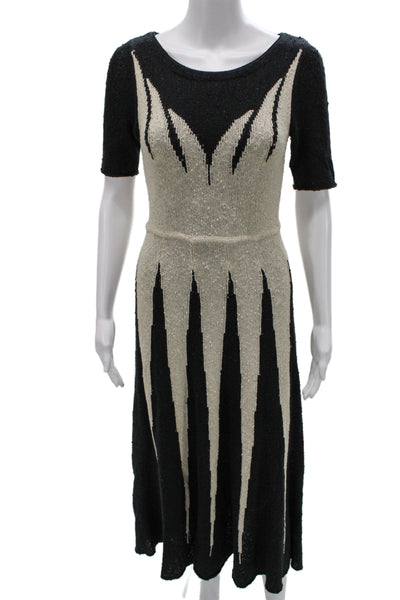 Alice + Olivia Women Fit & Flare Sweater Dress Black Short Sleeve Zip Size S