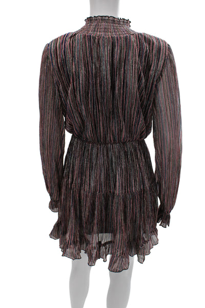 o.p.t Womens 80s Striped Fit and Flare Mini Dress Long Sleeve High Neck Size S
