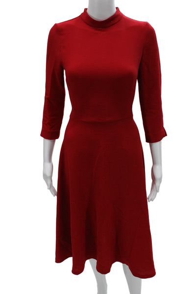 Zara Basic Womens A-Line Fit & Flare Dress Red Mock Neck 3/4 Sleeve Size XS