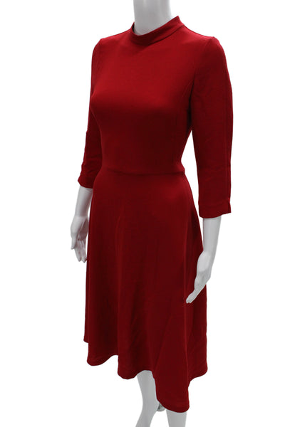 Zara Basic Womens A-Line Fit & Flare Dress Red Mock Neck 3/4 Sleeve Size XS