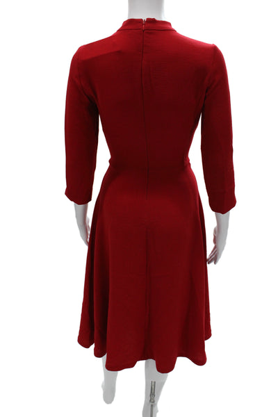 Zara Basic Womens A-Line Fit & Flare Dress Red Mock Neck 3/4 Sleeve Size XS