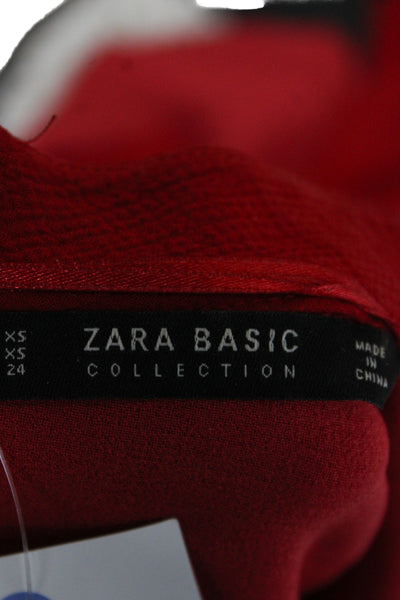Zara Basic Womens A-Line Fit & Flare Dress Red Mock Neck 3/4 Sleeve Size XS