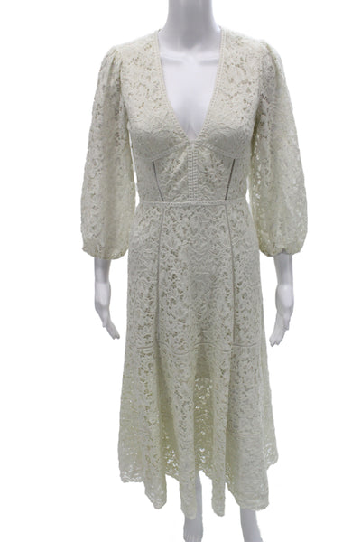 Jonathan Simkhai Womens Fit & Flare Maxi Dress White V-Neck 3/4 Sleeve Size 0