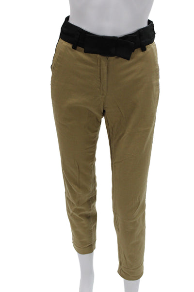 J Crew Unisex Beige Cropped Ankle Khakis Zip Waist 99% Cotton Size 0