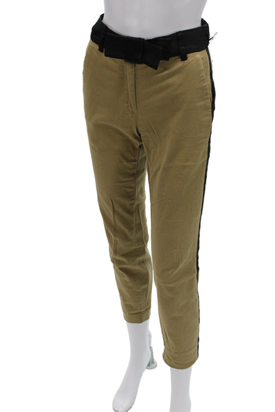 J Crew Unisex Beige Cropped Ankle Khakis Zip Waist 99% Cotton Size 0