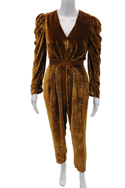 Ulla Johnson Womens V-Neck Brown Jumpsuit Long Sleeve Size 4