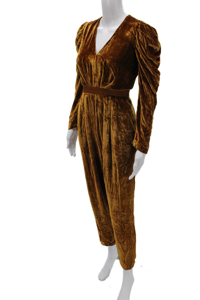 Ulla Johnson Womens V-Neck Brown Jumpsuit Long Sleeve Size 4
