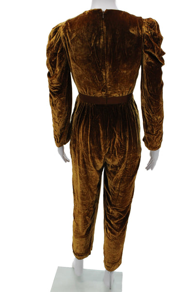 Ulla Johnson Womens V-Neck Brown Jumpsuit Long Sleeve Size 4