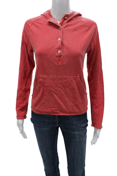 J Crew Womens Henley Hoodie Red Cotton Long Sleeve Size S