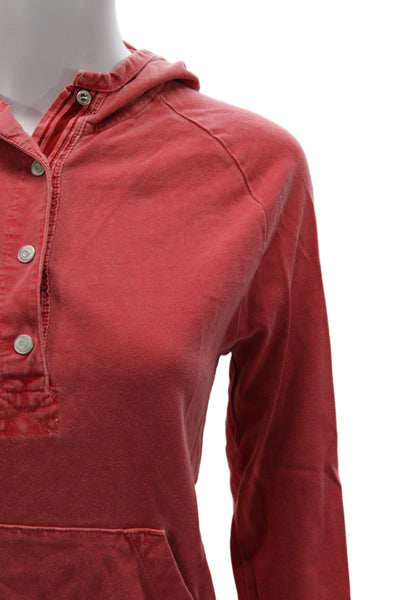 J Crew Womens Henley Hoodie Red Cotton Long Sleeve Size S