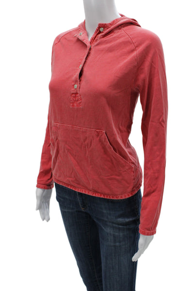J Crew Womens Henley Hoodie Red Cotton Long Sleeve Size S