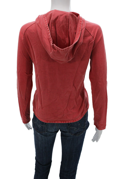 J Crew Womens Henley Hoodie Red Cotton Long Sleeve Size S
