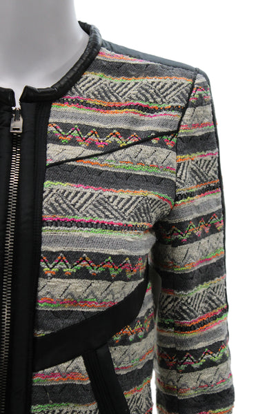 IRO Women Black Geometric Aztec Zip Jacket Long Sleeve Round Neck Size 0