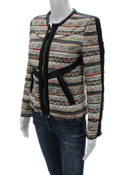 IRO Women Black Geometric Aztec Zip Jacket Long Sleeve Round Neck Size 0