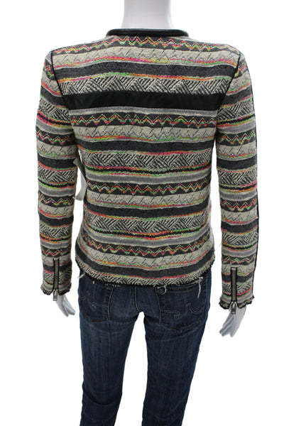 IRO Women Black Geometric Aztec Zip Jacket Long Sleeve Round Neck Size 0