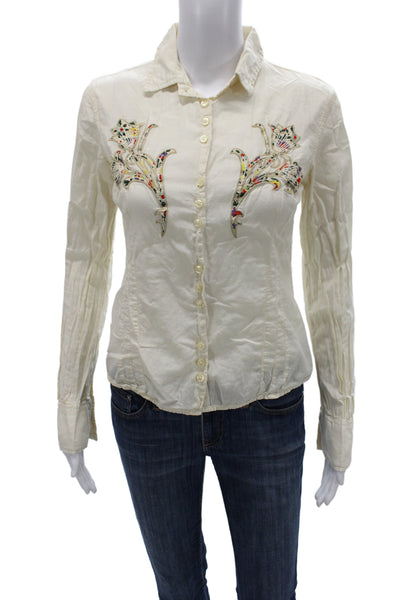 Masons Women Button-Up Floral Collared Long Sleeve Beige 100% Cotone Size 44