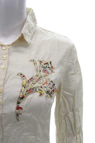 Masons Women Button-Up Floral Collared Long Sleeve Beige 100% Cotone Size 44