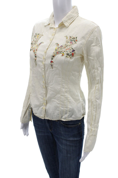 Masons Women Button-Up Floral Collared Long Sleeve Beige 100% Cotone Size 44