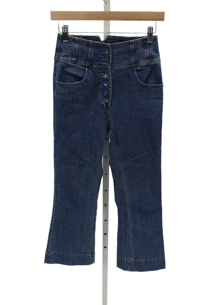 Ulla Johnson Womens Cropped Flared Dark Blue Jeans Mid Rise 27 Inseam Size 2