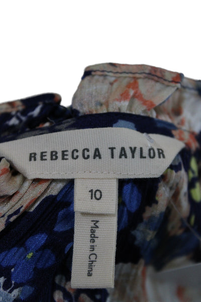 Rebecca Taylor Women Shirt Dress Navy Floral Silk Button Short Sleeve Size 10
