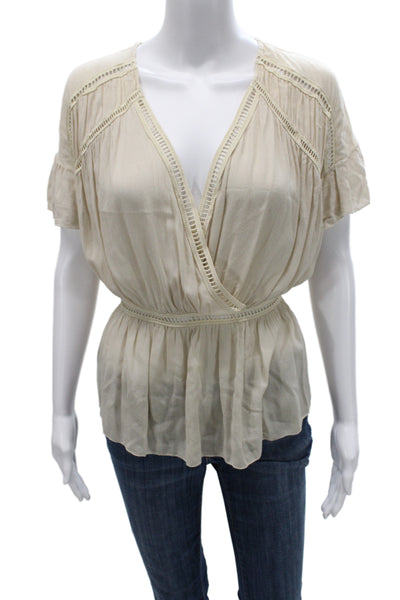 IRO Womens Bohemian Beige V-Neck Short Sleeve Viscose Blouse Size 38