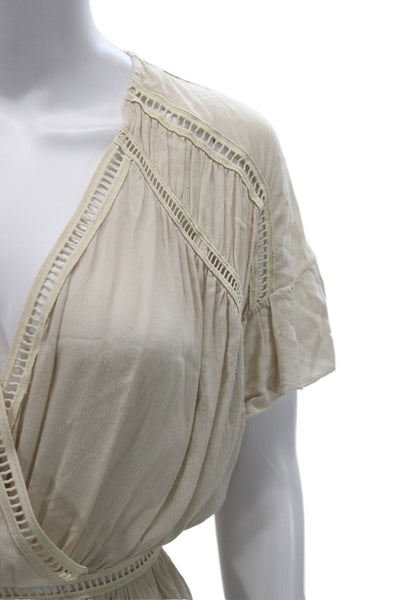 IRO Womens Bohemian Beige V-Neck Short Sleeve Viscose Blouse Size 38