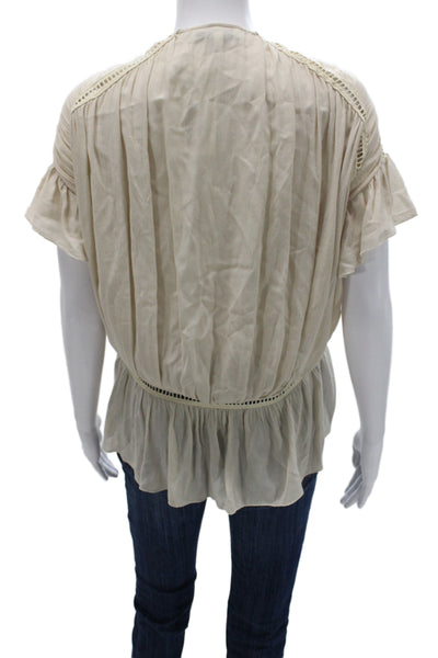 IRO Womens Bohemian Beige V-Neck Short Sleeve Viscose Blouse Size 38