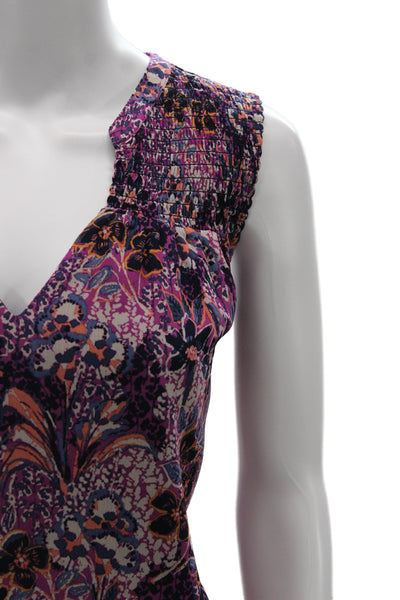 Evereve Women Bohemian Purple V-Neck Sleeveless Floral Blouse Size XL