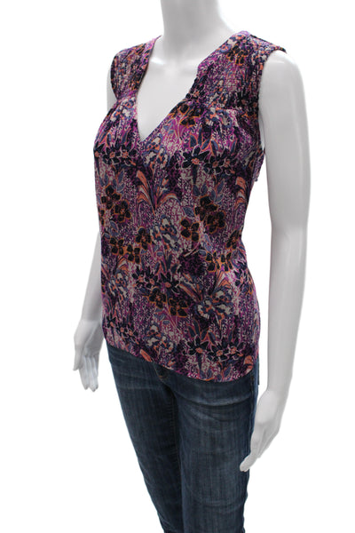Evereve Women Bohemian Purple V-Neck Sleeveless Floral Blouse Size XL
