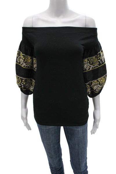 Free People Womens Bohemian Black Floral Short Sleeve Blouse Size L