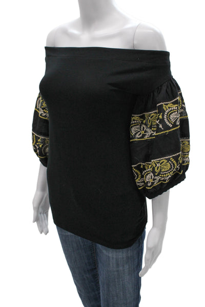 Free People Womens Bohemian Black Floral Short Sleeve Blouse Size L