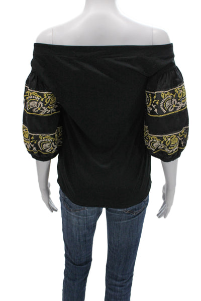 Free People Womens Bohemian Black Floral Short Sleeve Blouse Size L
