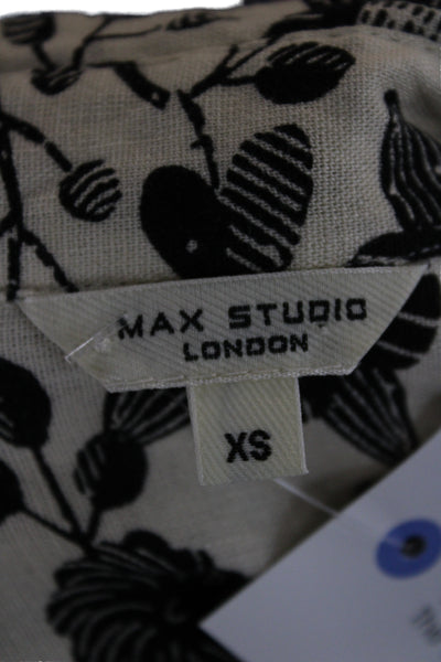 Max Studio Women Maxi Shirt Dress Beige Floral Collared Short Sleeve Size XS