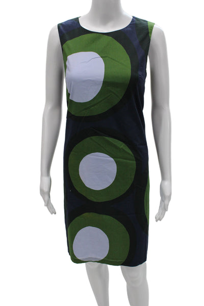 Marimekko Womens Shift Dress Dark Blue Geometric 100% Cotton Sleeveless Size 4