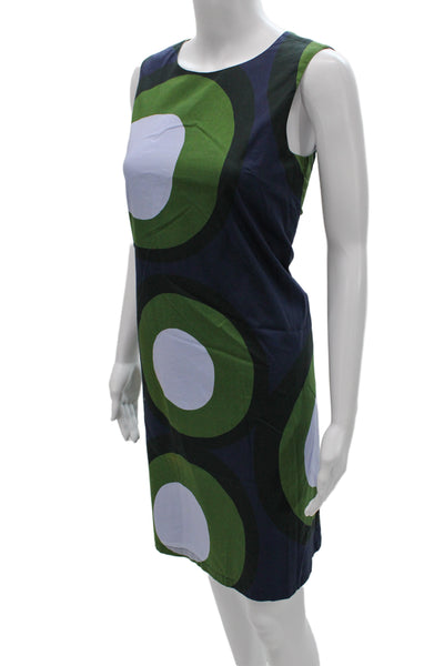 Marimekko Womens Shift Dress Dark Blue Geometric 100% Cotton Sleeveless Size 4