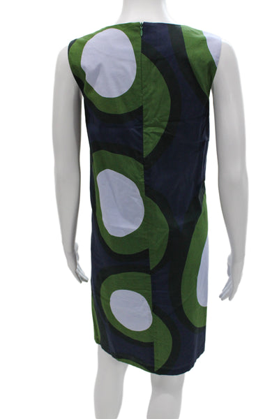 Marimekko Womens Shift Dress Dark Blue Geometric 100% Cotton Sleeveless Size 4