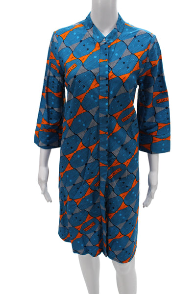 Zuri Womens Shirt Dress Blue Graphic Print 3/4 Sleeve Knee Length Size XS