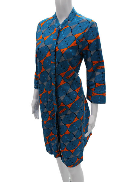 Zuri Womens Shirt Dress Blue Graphic Print 3/4 Sleeve Knee Length Size XS