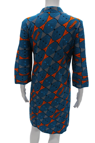 Zuri Womens Shirt Dress Blue Graphic Print 3/4 Sleeve Knee Length Size XS