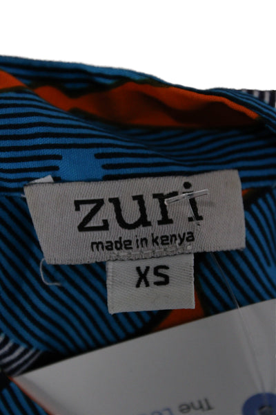 Zuri Womens Shirt Dress Blue Graphic Print 3/4 Sleeve Knee Length Size XS