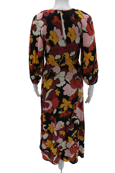 Maeve Anthropologie Womens Maxi Floral V-Neck 3/4 Sleeve Black Dress Size 0