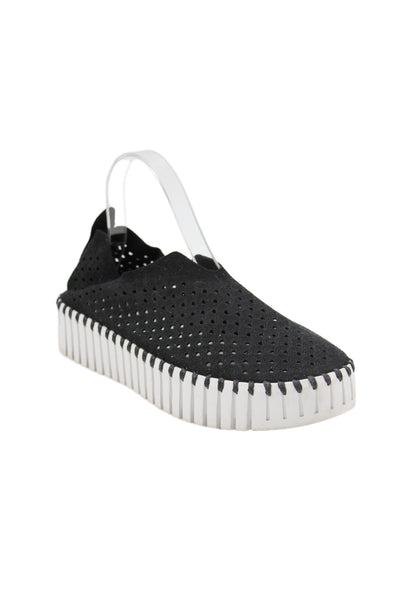 Ilse Jacobsen Womens Laser Cut Slip On Platform Shoes Black Size 8
