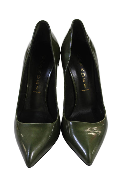 Casadei Womens Patent Leather Pointed Toe Pump High Heels Green Size 6.5
