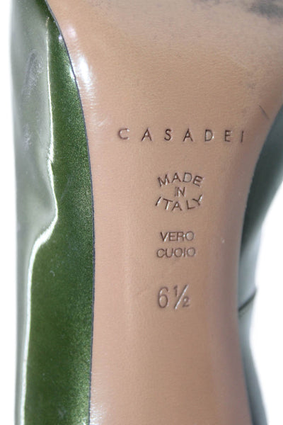 Casadei Womens Patent Leather Pointed Toe Pump High Heels Green Size 6.5